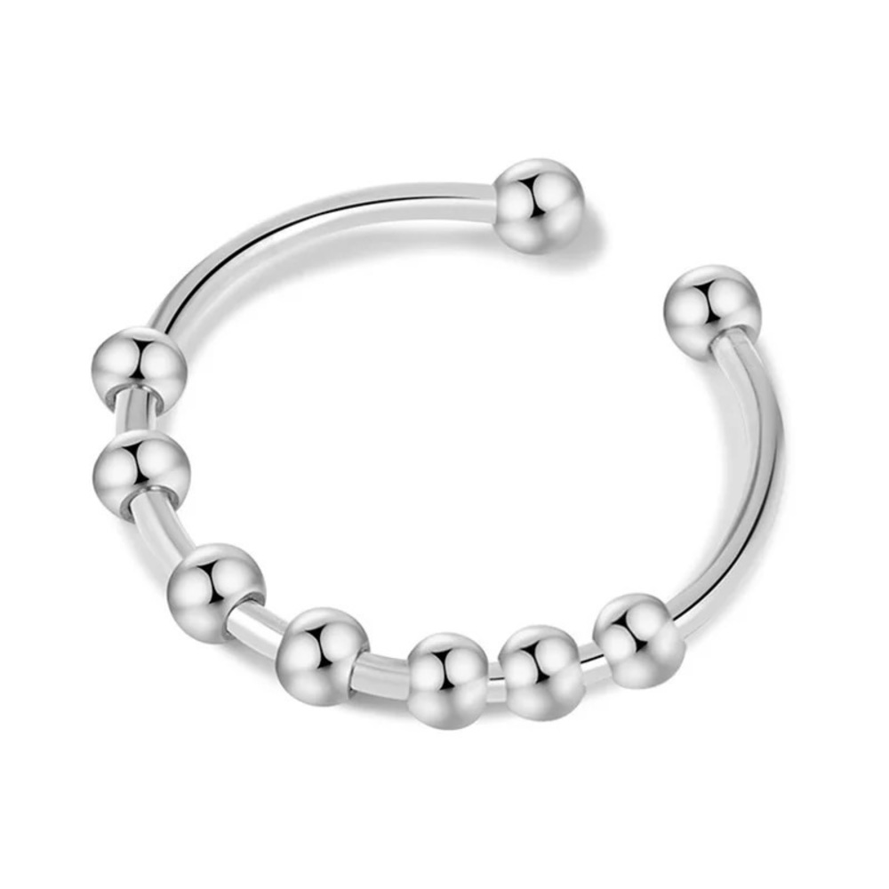 Fidget ring/anxiety ring beaded adjustable stainless steel ring